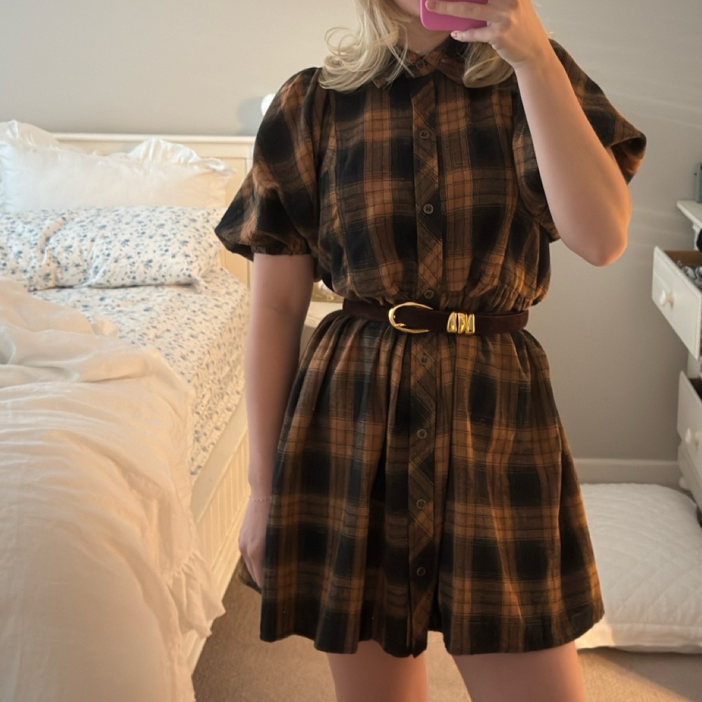 Entro Brown Plaid Mini Dress
